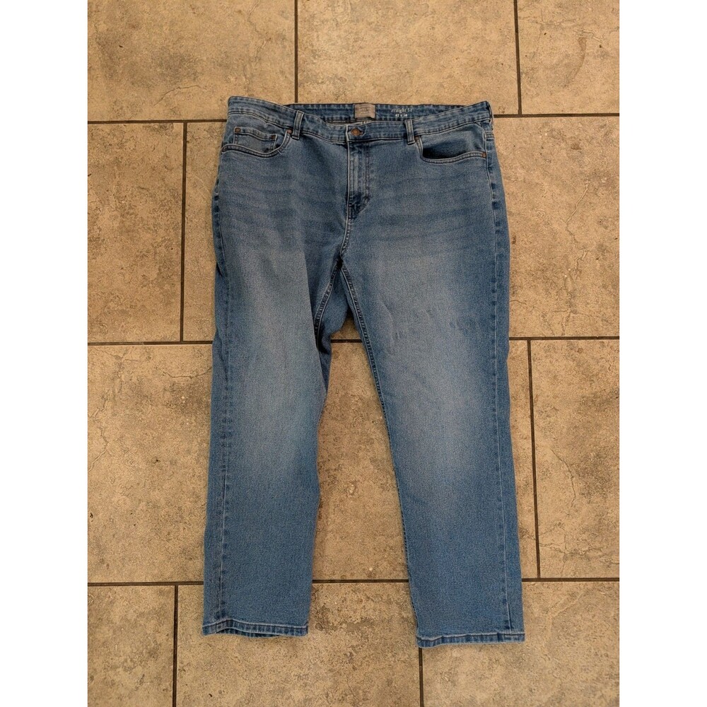 Berkley Jensen Mens Jeans 42x30 Straight Fit Stretch Light Wash Blue Denim